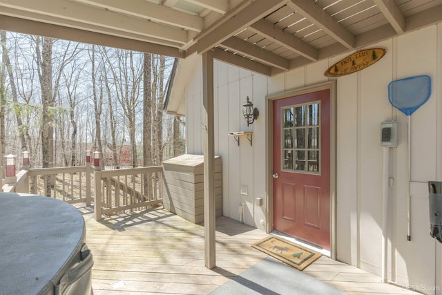 112 Little Deer Rd, Iron River, MI 49935 - view of exterior entry with a wooden deck