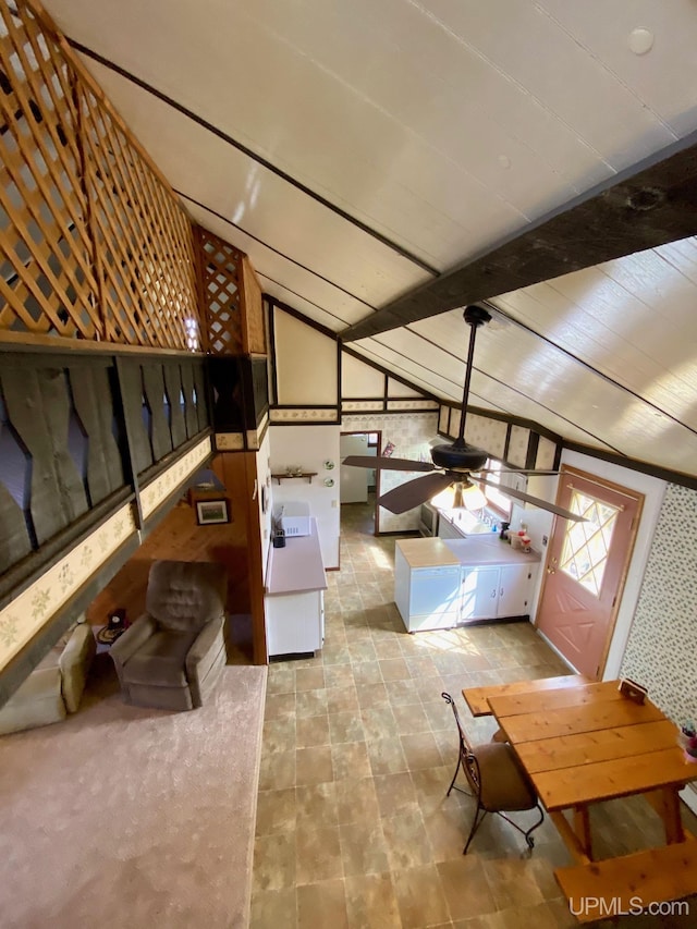 bonus room with lofted ceiling and a ceiling fan