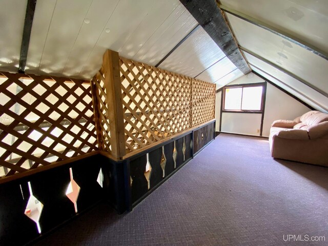 additional living space featuring carpet and vaulted ceiling