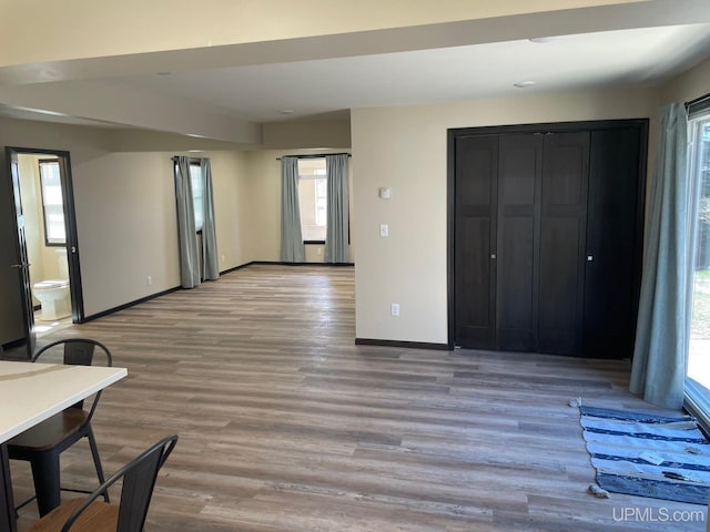 122 Rock St, Negaunee, MI 49866 - unfurnished living room featuring baseboards, wood finished floors, and plenty of natural light