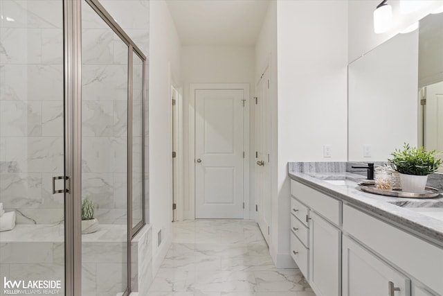 40699 Azalea Ln, Clinton Township, MI 48036 - full bath featuring marble look tiles, a marble finish shower, and double vanity