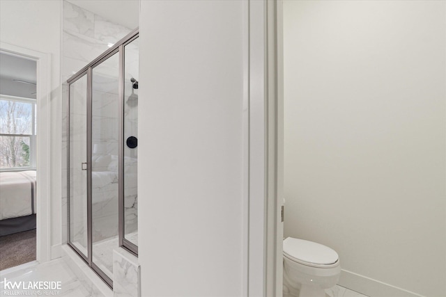 40699 Azalea Ln, Clinton Township, MI 48036 - full bathroom featuring a marble finish shower, connected bathroom, toilet, and marble finish floors