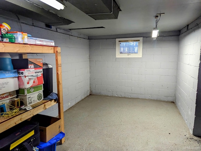 basement with concrete block wall