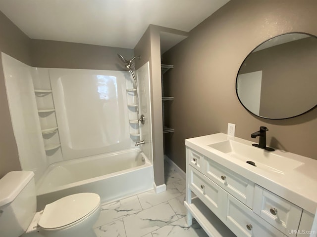 1005 W Brown St, Iron Mountain, MI 49801 - full bathroom featuring toilet, marble look tiles, vanity, and  shower combination
