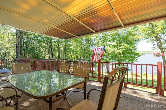 25358 Branch Rd, Michigamme, MI 49861 - view of patio / terrace featuring a water view and outdoor dining area