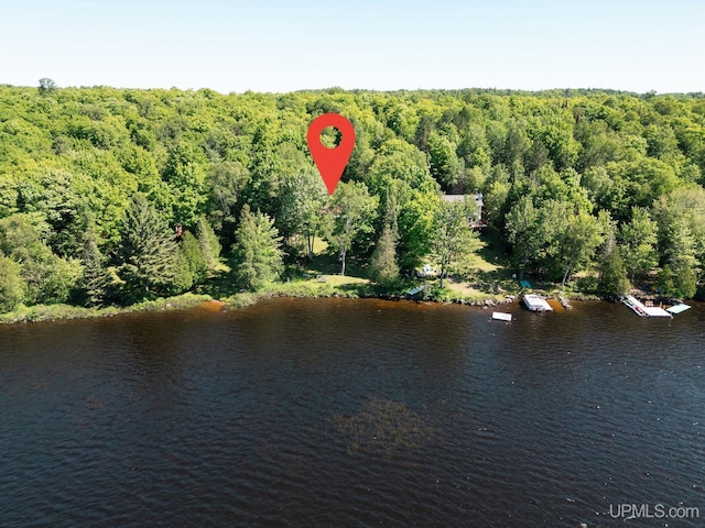 25358 Branch Rd, Michigamme, MI 49861 - aerial overview of property's location featuring a nearby body of water and a heavily wooded area