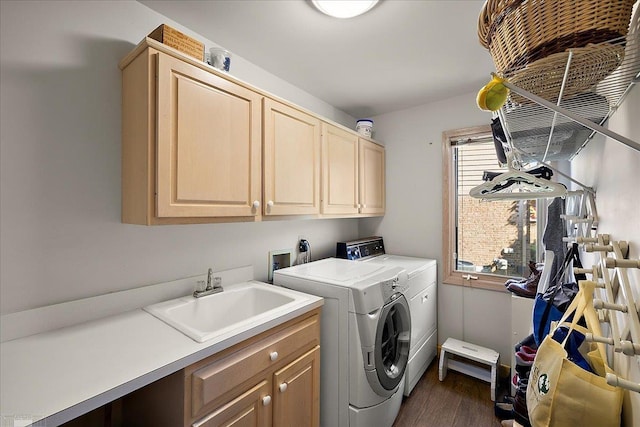 53633 Cherrywood Dr, Shelby Twp, MI 48315 - washroom featuring cabinet space, separate washer and dryer, and dark wood-type flooring