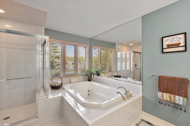 53633 Cherrywood Dr, Shelby Twp, MI 48315 - full bath with a stall shower, a tub with jets, tile patterned flooring, and recessed lighting