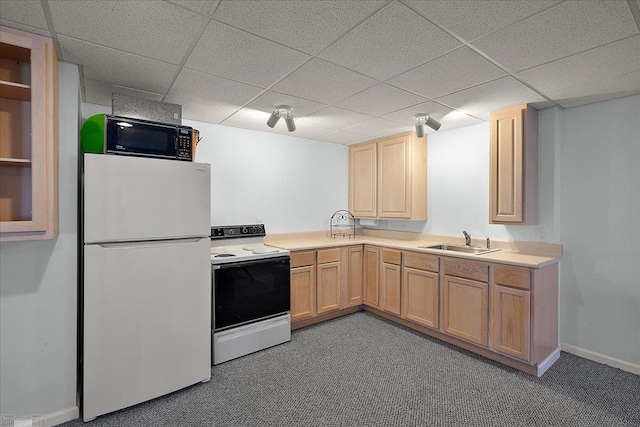 53633 Cherrywood Dr, Shelby Twp, MI 48315 - kitchen with white appliances, a sink, a drop ceiling, light countertops, and baseboards