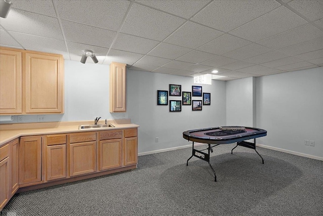 53633 Cherrywood Dr, Shelby Twp, MI 48315 - rec room featuring a sink, a paneled ceiling, carpet floors, and baseboards