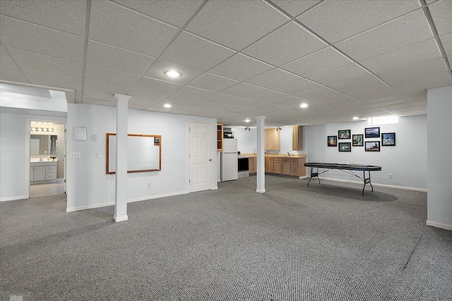 53633 Cherrywood Dr, Shelby Twp, MI 48315 - playroom with dark carpet, baseboards, recessed lighting, and a paneled ceiling