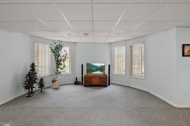 53633 Cherrywood Dr, Shelby Twp, MI 48315 - living area featuring carpet flooring, healthy amount of natural light, baseboards, and a drop ceiling