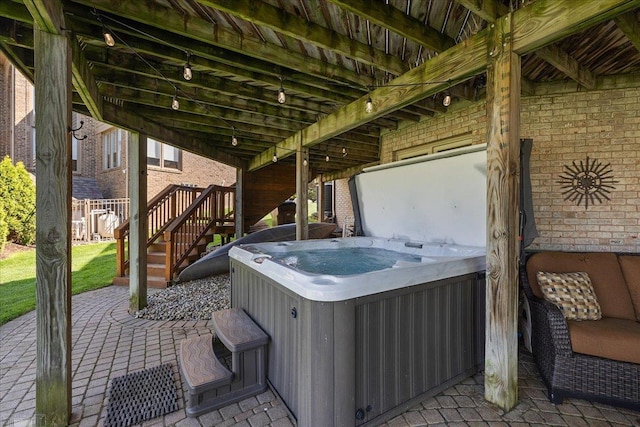53633 Cherrywood Dr, Shelby Twp, MI 48315 - view of patio with a hot tub and stairway