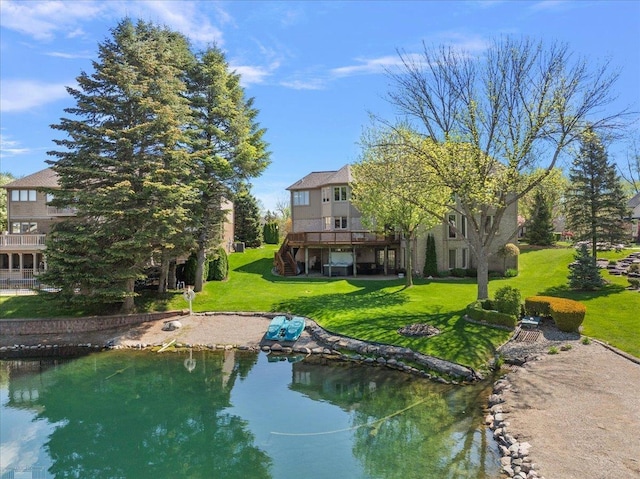 53633 Cherrywood Dr, Shelby Twp, MI 48315 - rear view of property with a yard, stairway, and a deck