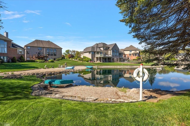 53633 Cherrywood Dr, Shelby Twp, MI 48315 - dock area with a lawn, a water view, and a residential view