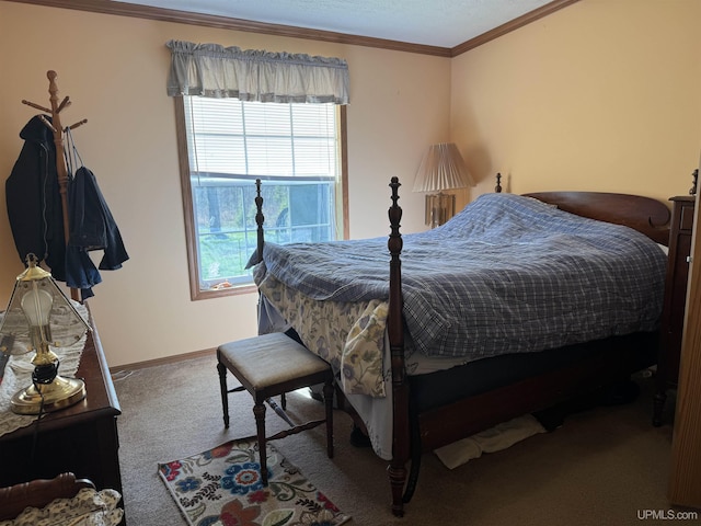 5278 27.5 Rd, Gladstone, MI 49837 - carpeted bedroom with ornamental molding, multiple windows, baseboards, and a textured ceiling