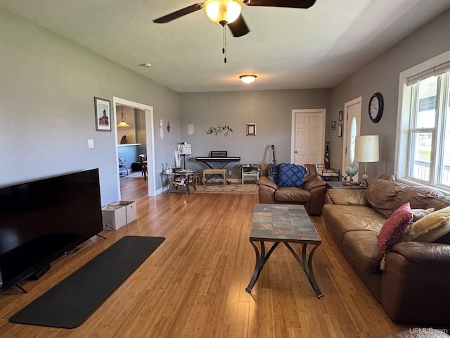 6403 N 1st St, Wells, MI 49894 - living room featuring ceiling fan and wood finished floors