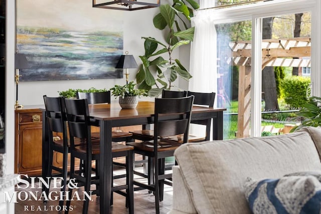 dining area with wood finished floors