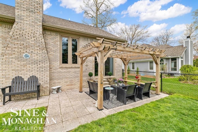 view of patio with a pergola and outdoor lounge area