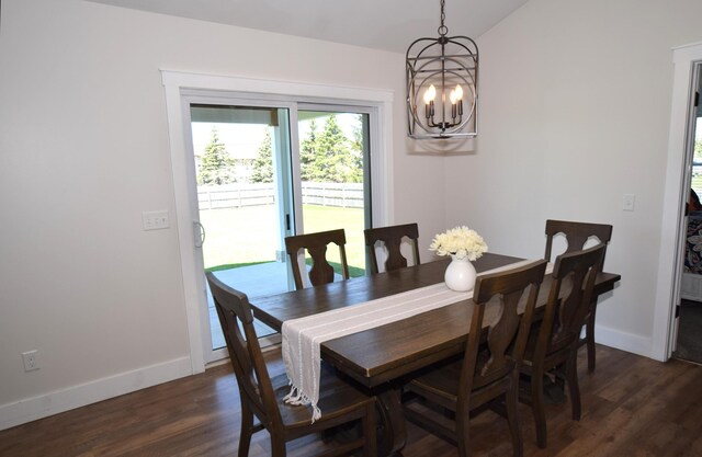 7272 S 7 Mile Rd, Freeland, MI 48623 - dining room featuring a chandelier, baseboards, and dark wood-style floors