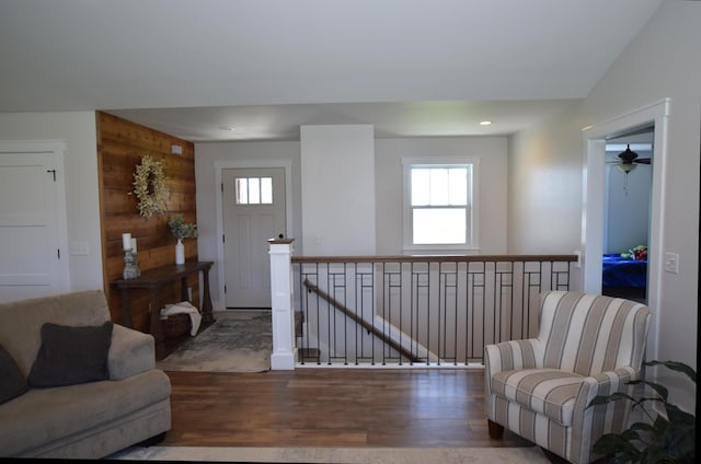 7272 S 7 Mile Rd, Freeland, MI 48623 - living area featuring wood finished floors, a ceiling fan, and recessed lighting