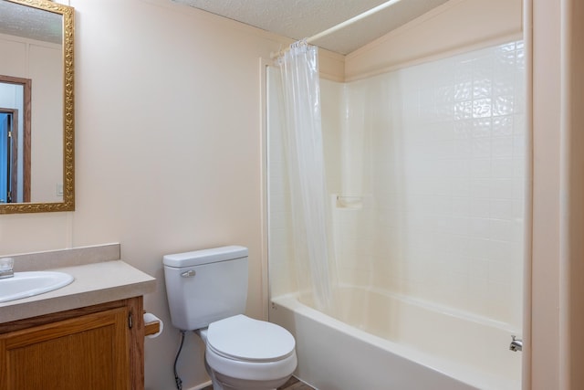 1448 W Sian Dr, Sanford, MI 48657 - bathroom with toilet, shower / tub combo with curtain, vanity, and a textured ceiling