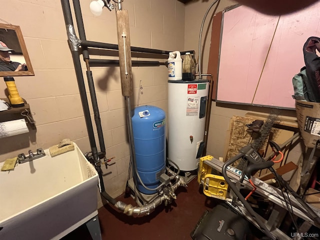 25393 Campsite Dr, Michigamme, MI 49861 - utility room featuring electric water heater and a sink