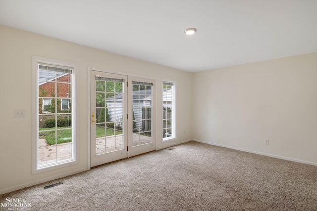 entryway featuring carpet flooring, healthy amount of natural light, and baseboards