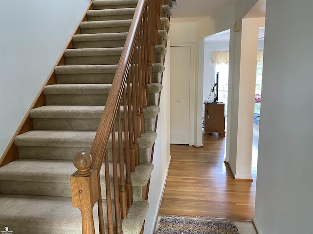 staircase featuring wood finished floors