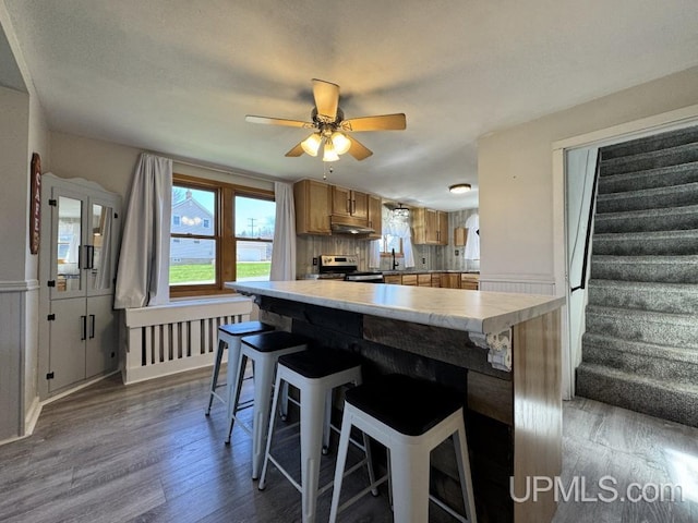 437 N Main St, Lanse, MI 49946 - kitchen with stainless steel electric stove, healthy amount of natural light, light countertops, and under cabinet range hood