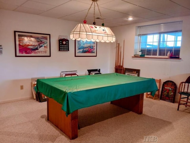 1726 Berkshire Dr, Gladwin, MI 48624 - game room featuring a drop ceiling, carpet, and billiards