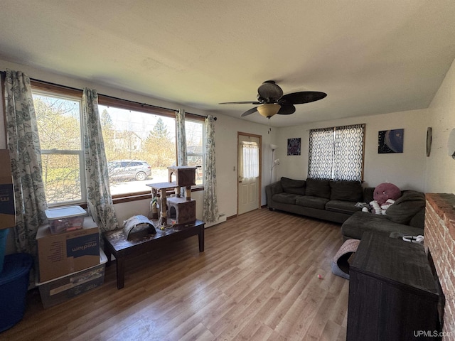 643 S Pine St, Ishpeming, MI 49849 - living room featuring light wood-type flooring and a ceiling fan