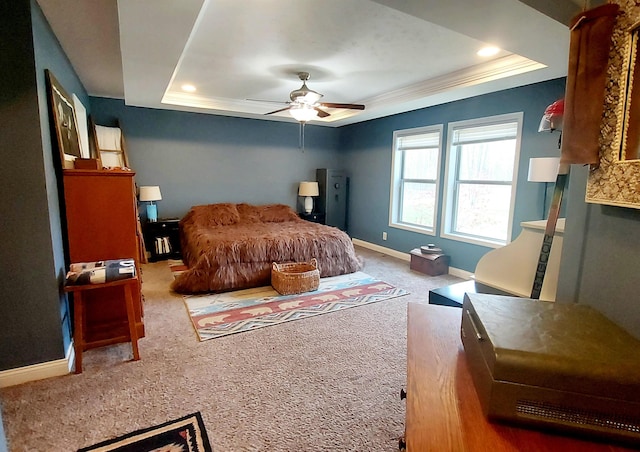 3787 Shepherd Rd, Midland, MI 48880 - bedroom featuring a tray ceiling, carpet, baseboards, recessed lighting, and crown molding