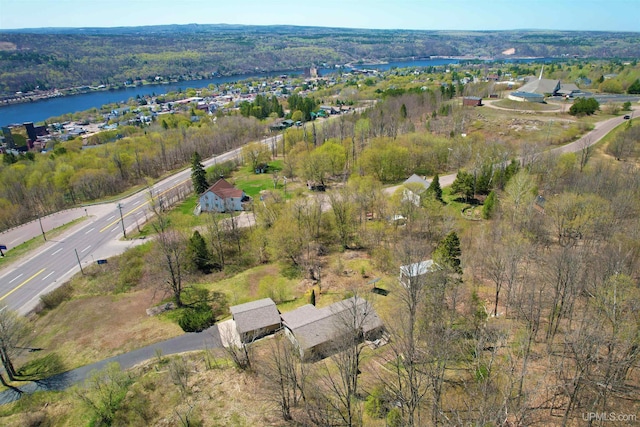 view of property location featuring a large body of water and a forest
