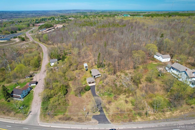 view of property location with a forest