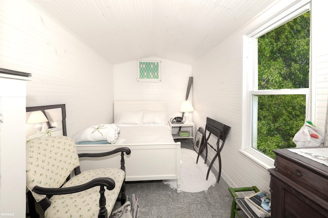 bedroom featuring vaulted ceiling