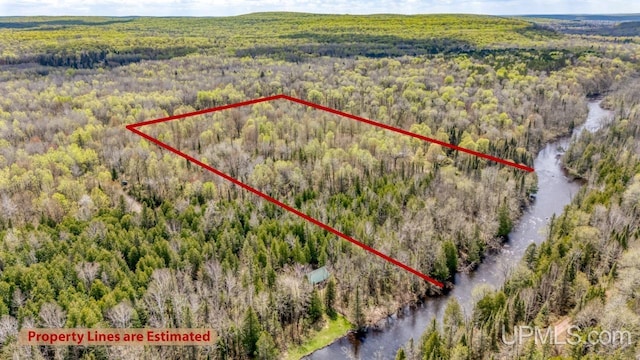 9190 Blue Jay Ln, Florence T-Wi, WI 54121 - aerial view of property's location with a heavily wooded area and property boundaries highlighted