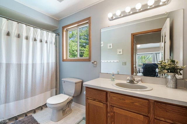 35657 Pierce St, Richmond, MI 48062 - full bathroom featuring toilet, healthy amount of natural light, vanity, tile patterned flooring, and crown molding