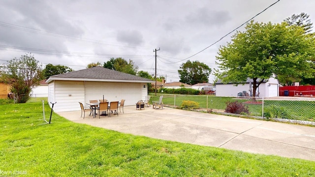 view of patio with a garage