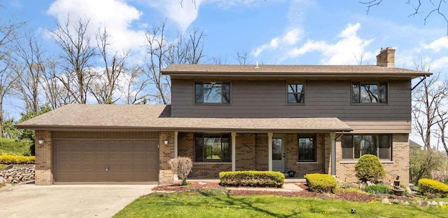 7533 Roberta Ln, Washington T-Wi, MI 48094 - view of front of home featuring brick siding, a chimney, an attached garage, and concrete driveway