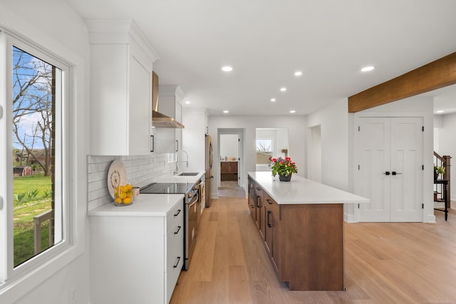 7533 Roberta Ln, Washington T-Wi, MI 48094 - kitchen with appliances with stainless steel finishes, a sink, light wood-type flooring, white cabinetry, and a center island