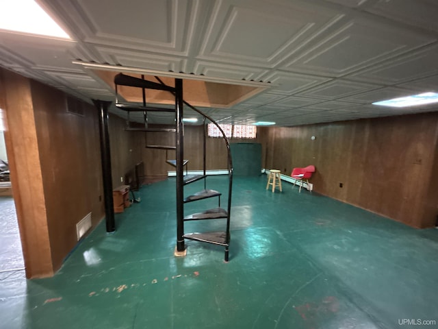 258 W Jasper St, Gwinn, MI 49841 - finished basement with wooden walls and an ornate ceiling