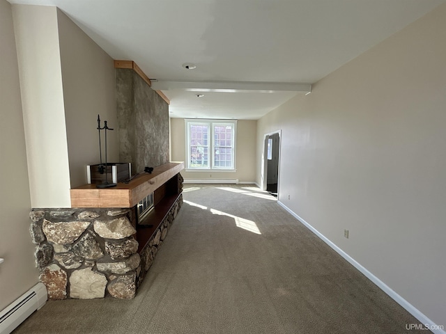 258 W Jasper St, Gwinn, MI 49841 - living area with a baseboard radiator, carpet, and baseboards