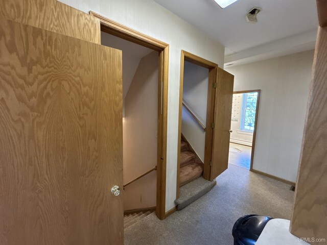258 W Jasper St, Gwinn, MI 49841 - corridor with carpet flooring, baseboards, and stairs