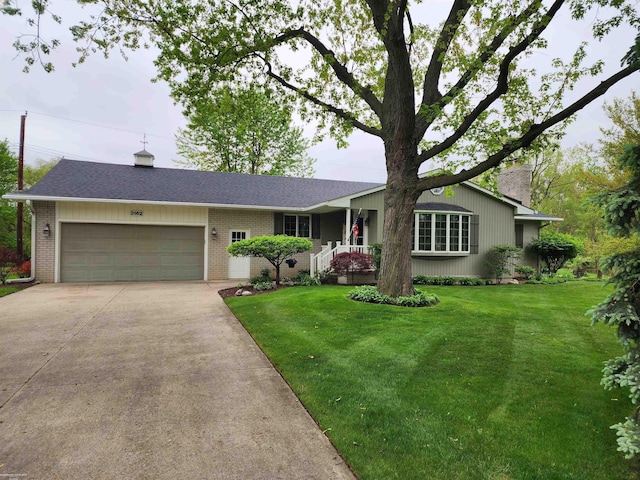 3162 Mcclure Dr, Troy, MI 48084 - single story home featuring a garage, brick siding, concrete driveway, and a front lawn
