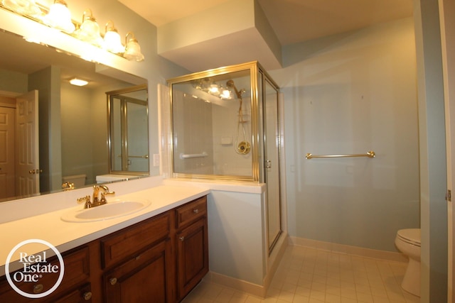 16876 Pebble Ct, Macomb, MI 48042 - bathroom featuring a shower stall, vanity, toilet, and baseboards