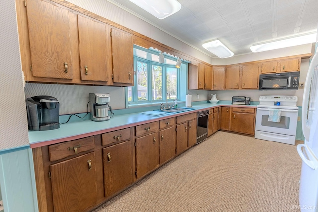 536 N W Gulliver Lake Rd, Gulliver, MI 49840 - kitchen featuring black appliances, a sink, light countertops, and brown cabinets