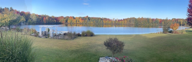 water view featuring a heavily wooded area