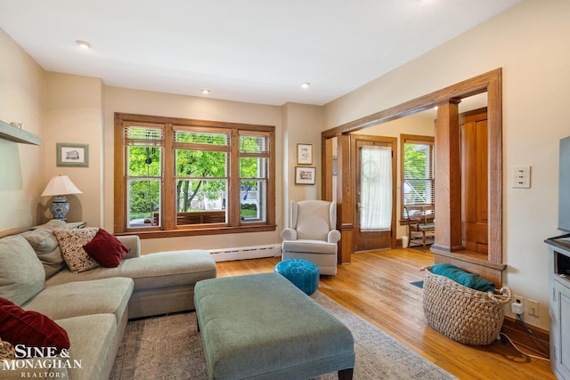 1117 Lakepointe St, Grosse Pointe Park, MI 48230 - living area with a baseboard radiator, wood finished floors, and recessed lighting