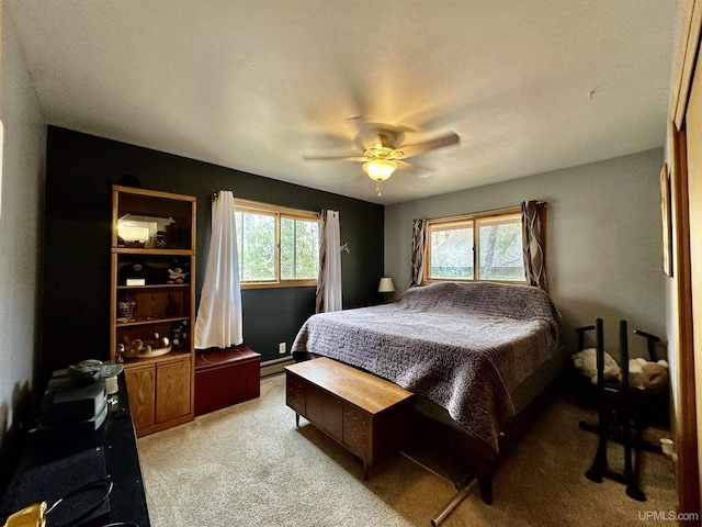 39 Stonegate Hts, Marquette, MI 49855 - bedroom featuring light colored carpet, a ceiling fan, baseboard heating, and an office area